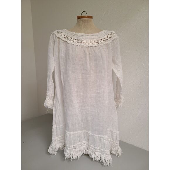 Romantic Boho 100% Cotton White Mini Dress Swim Cover Up Resort Vacation MEDIUM‎ - Picture 7 of 10